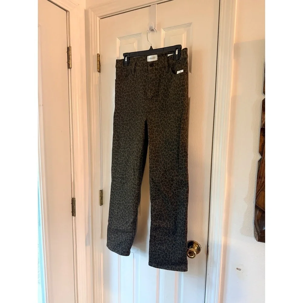 FRAME Le Sleek Straight High Rise Jeans Leopard Animal Print LSLS238P Size 26